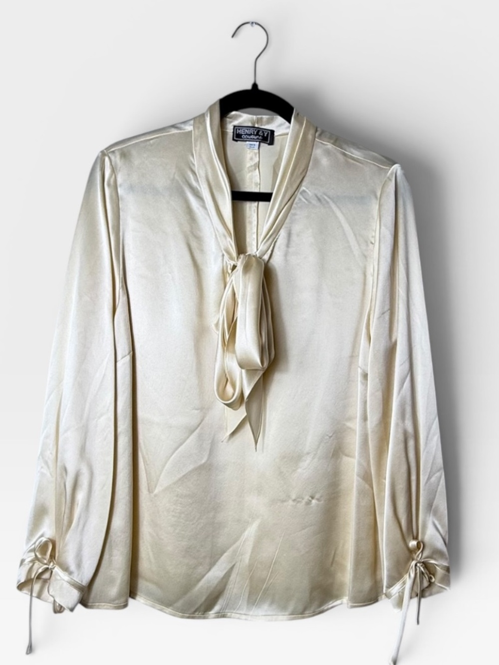 Vintage Henry & Y Couture 100% Silk Blouse Butter Yellow Custom Made (K)